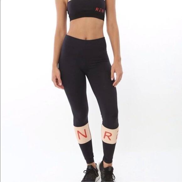 Ren Active Pants - Revolve X REN Active Size M Leggings Black Cream Red High Rise Logo Full Length